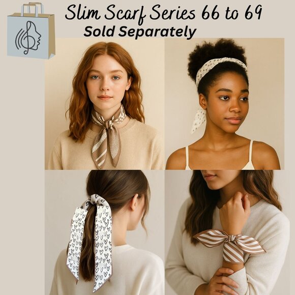 Slim Scarf Heart Print 34in White Brown Sketched Hearts Cute Style Neutral No68 - Picture 5 of 9